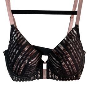 Victoria's Secret Black Pink Lace Lightly Lined Plunge Bra Size 32DD / E70